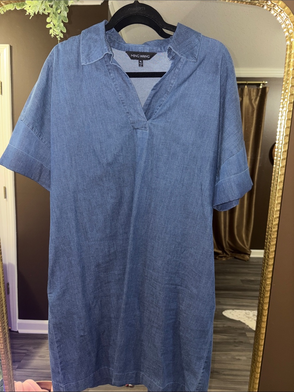Ming Wang Casual Denim-Style Short Sleeve Shirt Dress - Blue